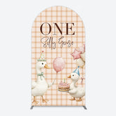 Aperturee - Aperturee One Silly Goose Plaid Birthday Arch Backdrop